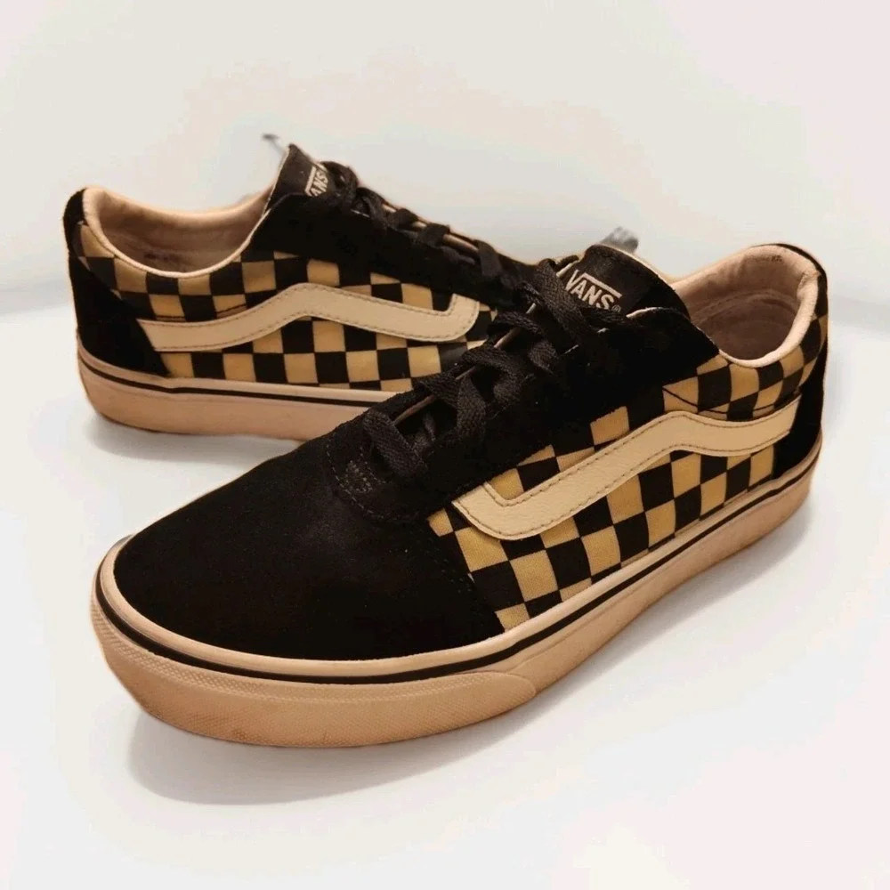 Vans Women's Off the Wall Black Cream Checkerboard Lace Up Canvas Shoes -Size 7